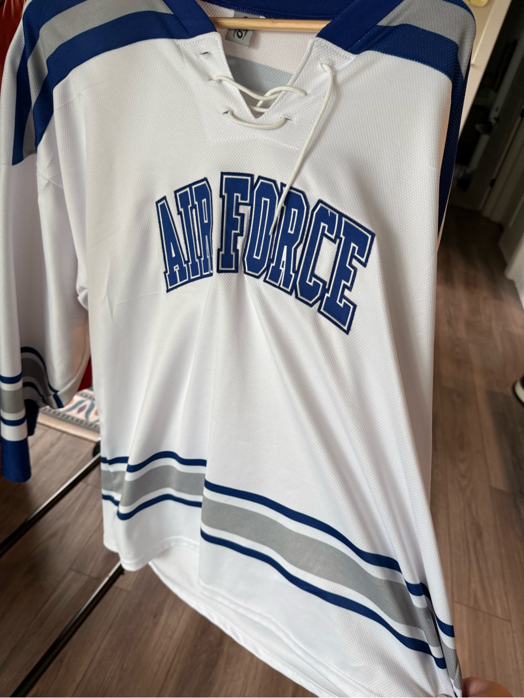 Air Force White  Blue LaceUp Hockey Jersey